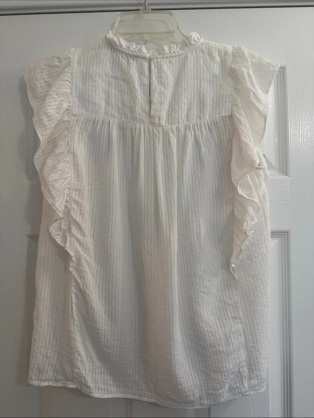 Loft White Ruffled Sleeveless Blouse